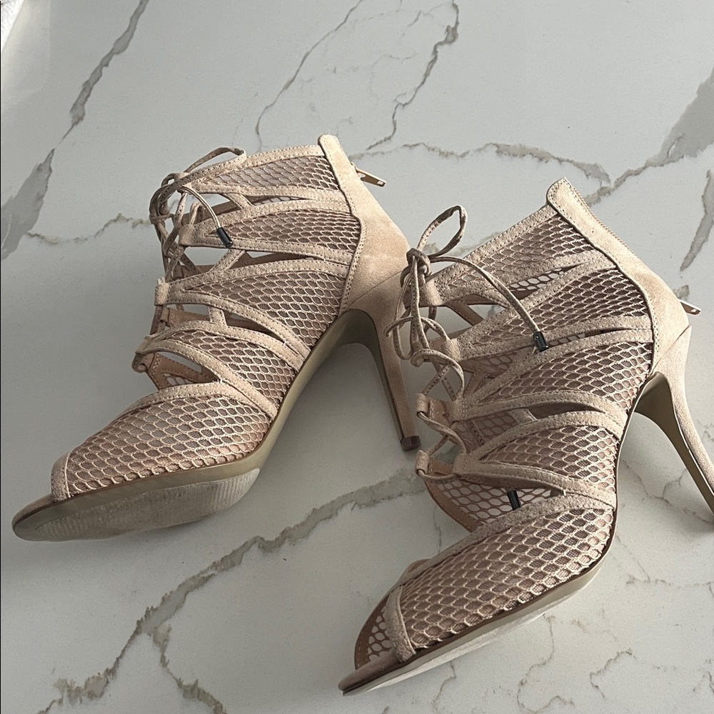 Nine West Elegant Beige Lace-Up Women's Heels